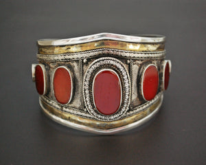 Afghani Turkmen Carnelian Gilded Cuff Bracelet
