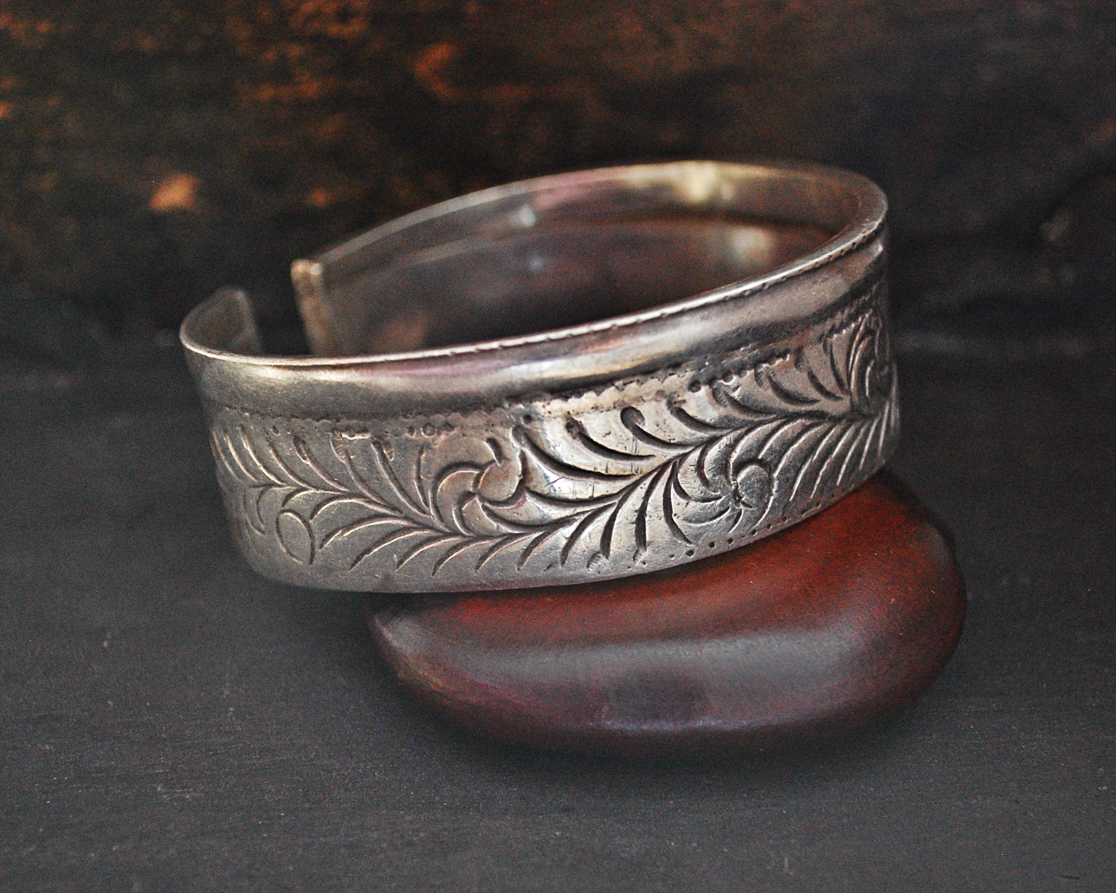Bold Ethnic Carved Cuff Bracelet