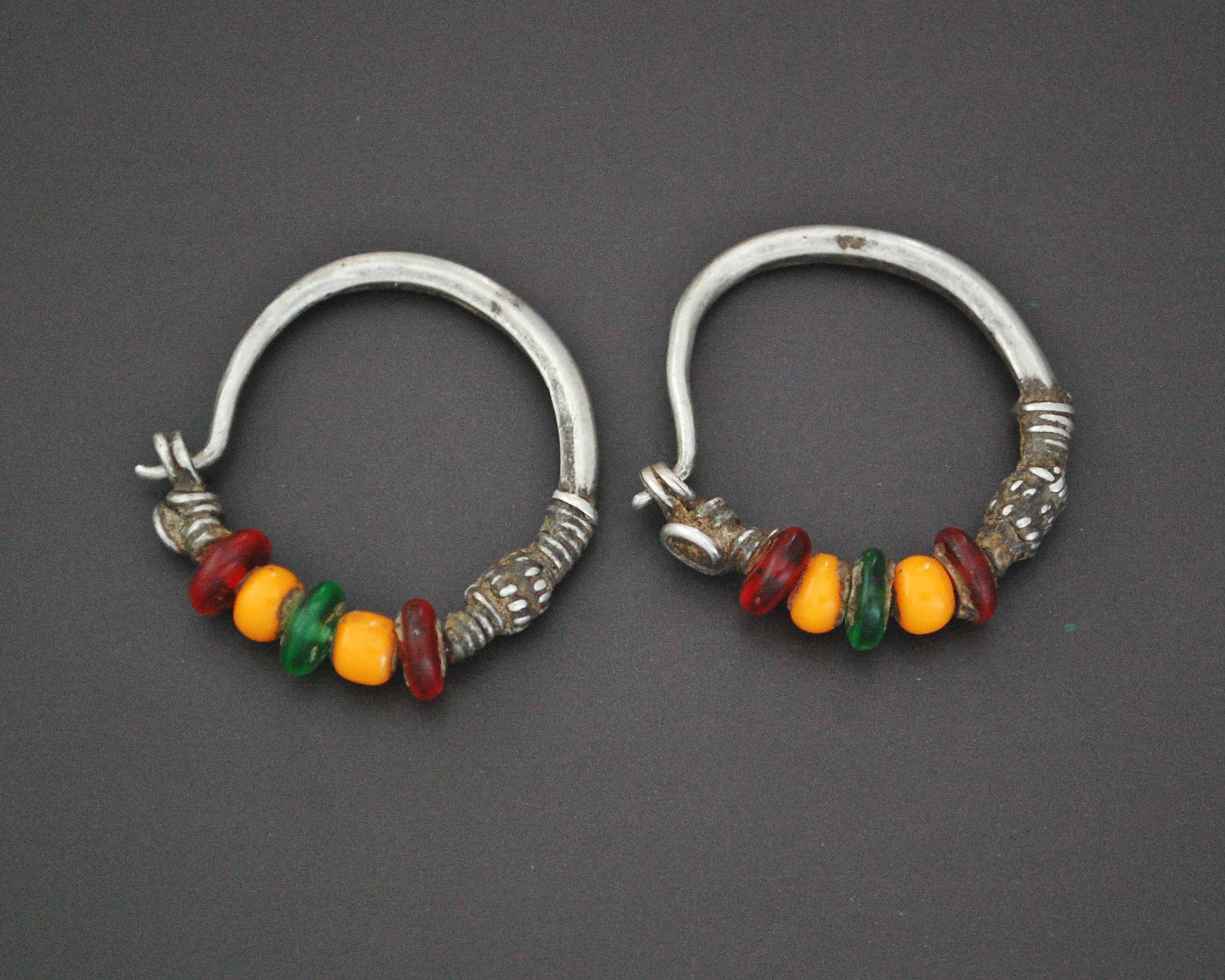 Tribal Indian Hoop Earrings with Colorful Beads