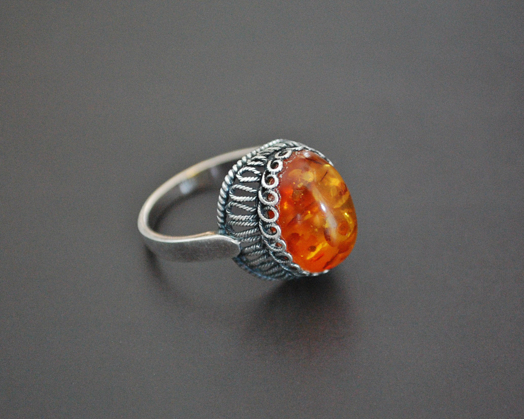 Ethnic Amber Ring - Size 7.5