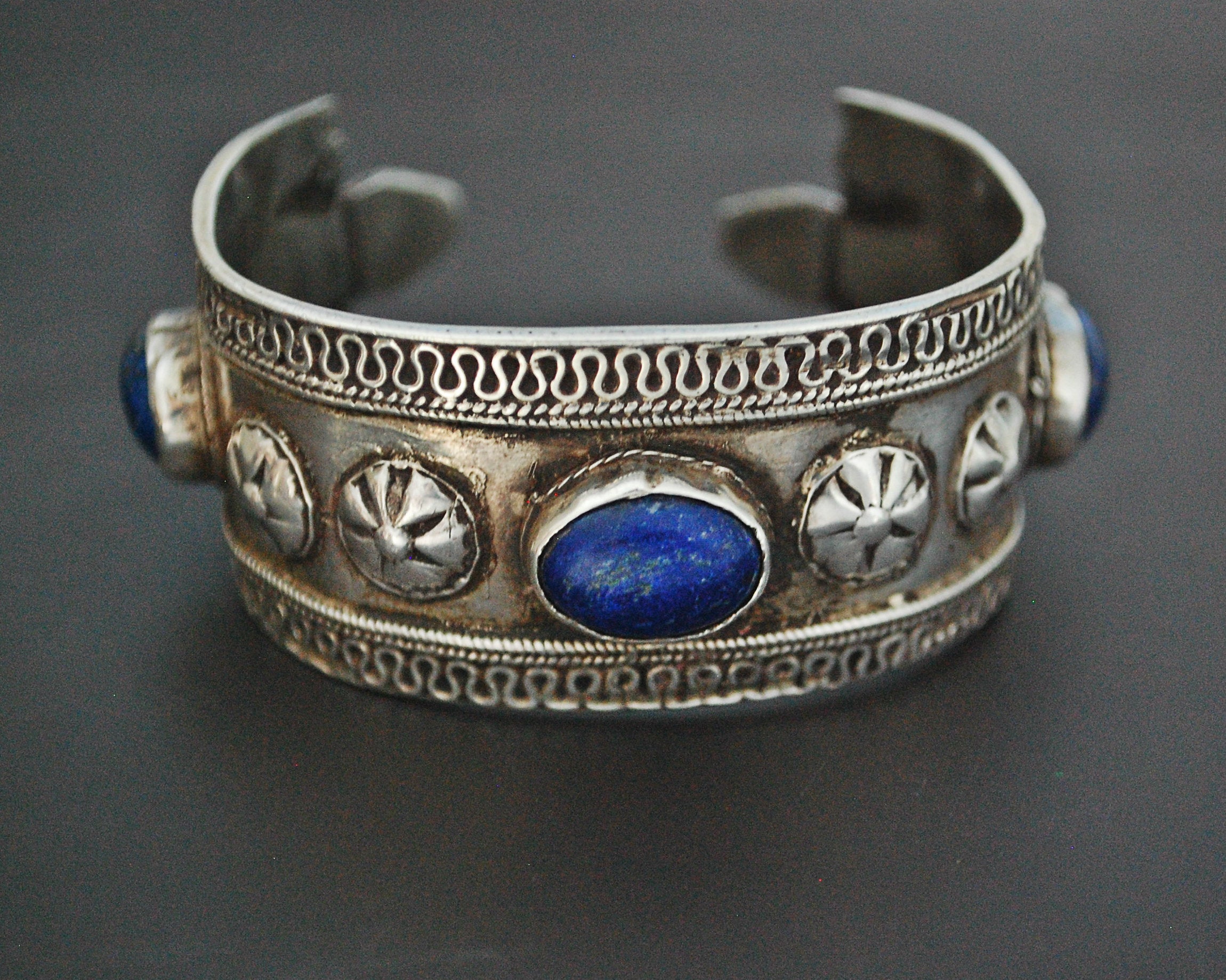 Antique Turkmen Silver Lapis Lazuli Bracelet