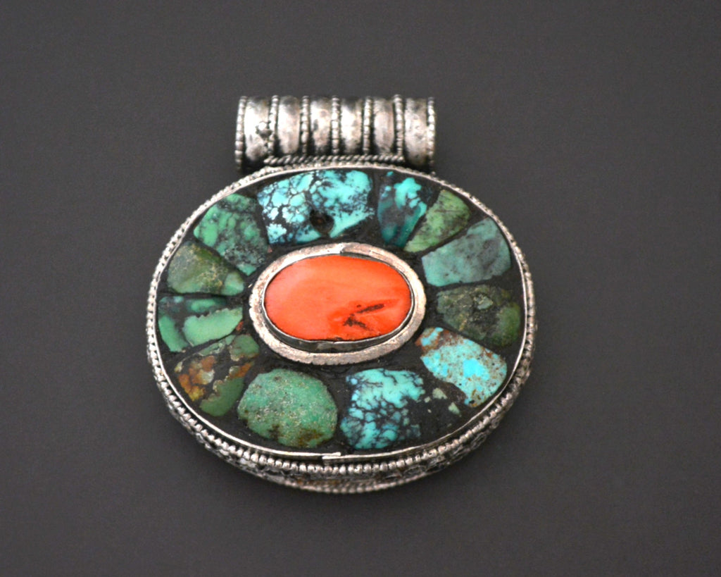 Tibetan Gau Box with Coral and Turquoise