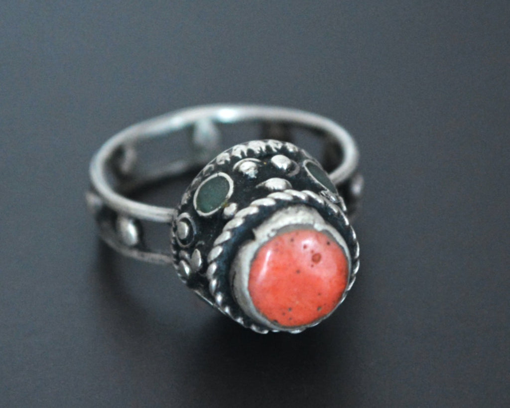 Reserved for R. - Old Afghani Coral Ring - Size 7
