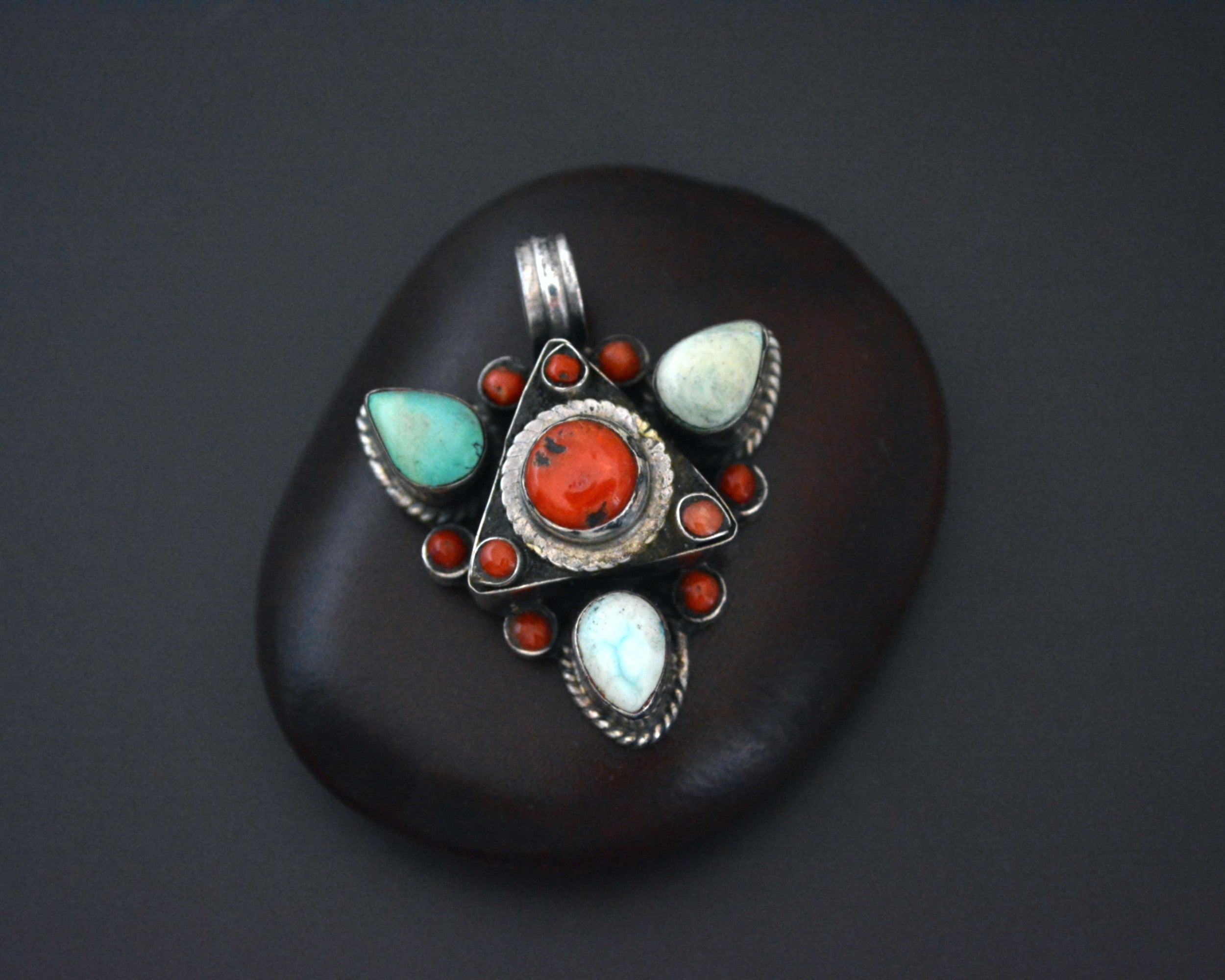 Nepali Turquoise Coral Pendant