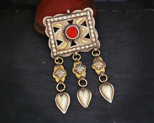Antique Turkmen Pendant with Carnelian and Dangles