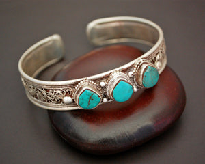 Nepali Turquoise Cuff Bracelet with Filigree