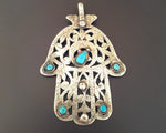 Large Antique Tunisian Hamsa Pendant with Turquoises