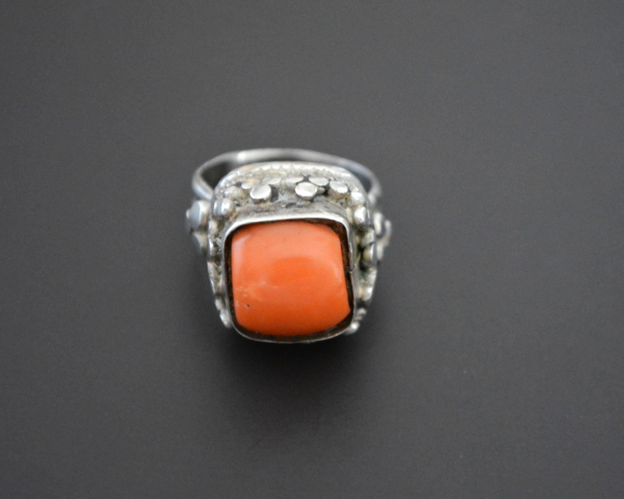Old Tibetan Coral Ring - Size 7