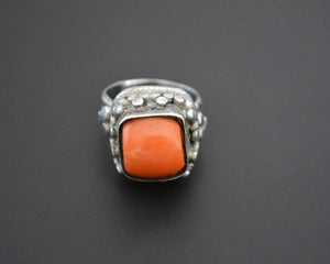 Old Tibetan Coral Ring - Size 7