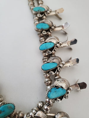 Reserved for I. - Second Payment - Native American Navajo Turquoise Squash Blossom Necklace