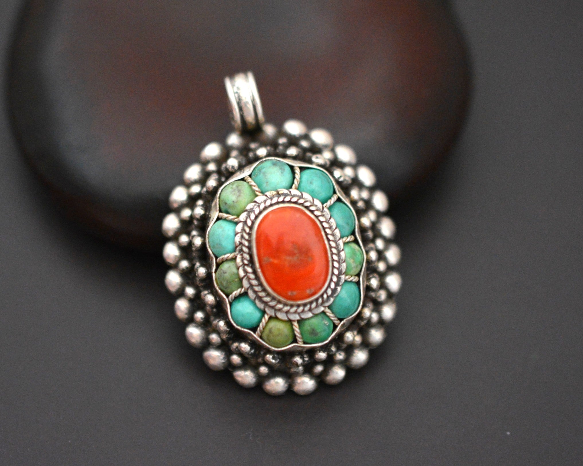 Reseved for A. - Bold Nepali Coral and Turquoise Pendant