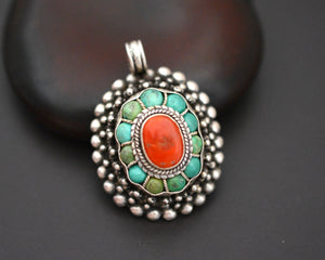 Reseved for A. - Bold Nepali Coral and Turquoise Pendant