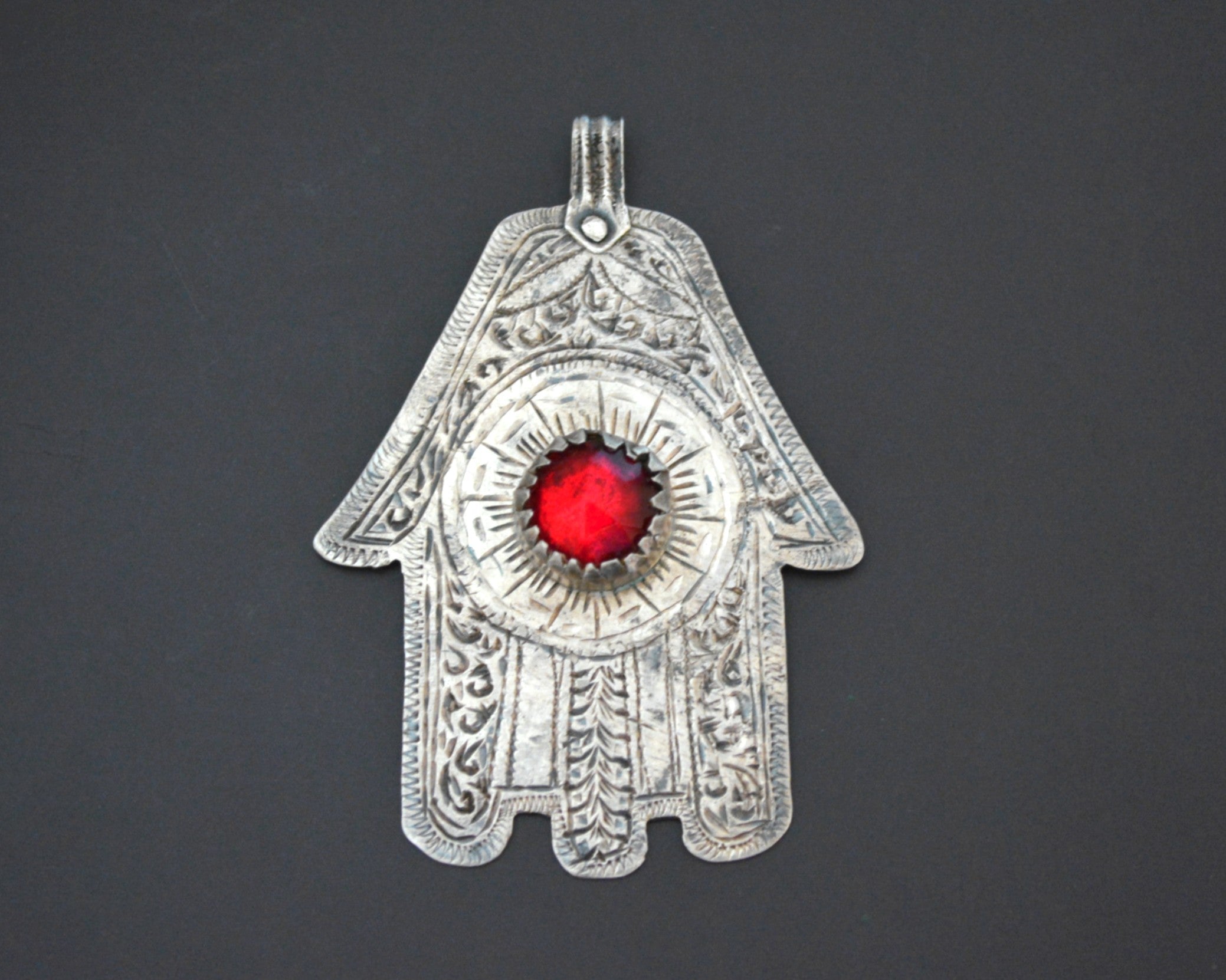 Large Hamsa Pendant with Red Glass