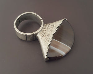 Tuareg Agate Tisek Silver Ring - Size 8