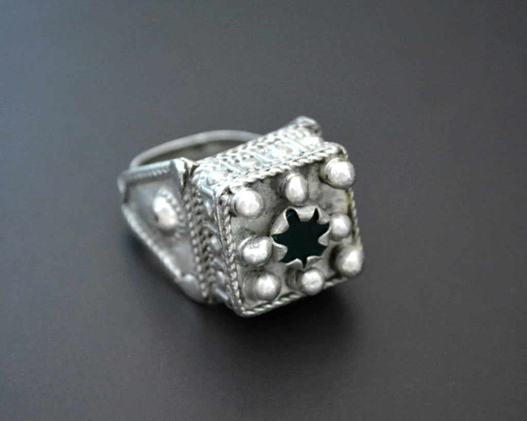 Pashtun Silver Ring with Glass - Size 7