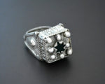 Pashtun Silver Ring with Glass - Size 7