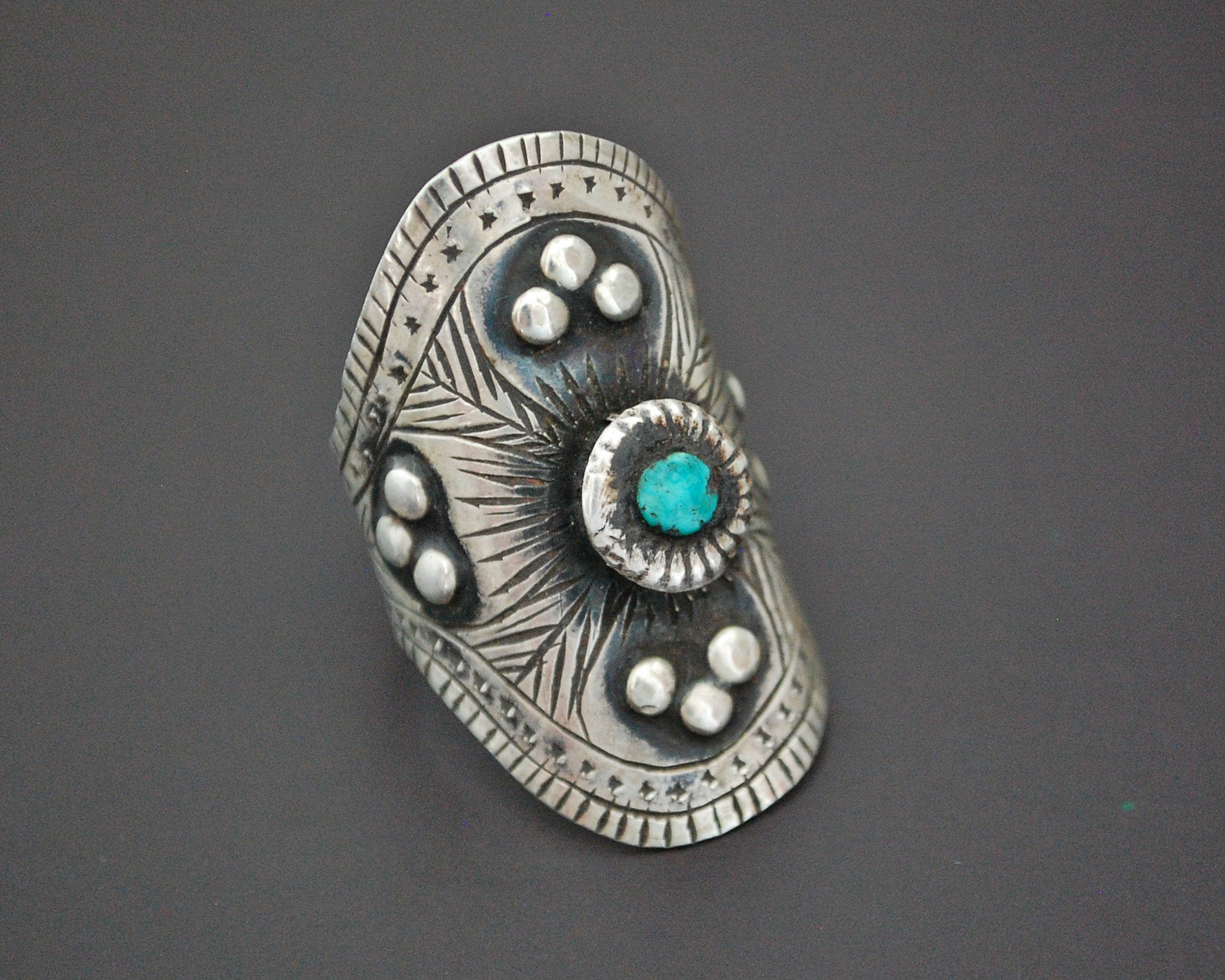 Ethnic Turquoise Ring - Size 8 Adjustable