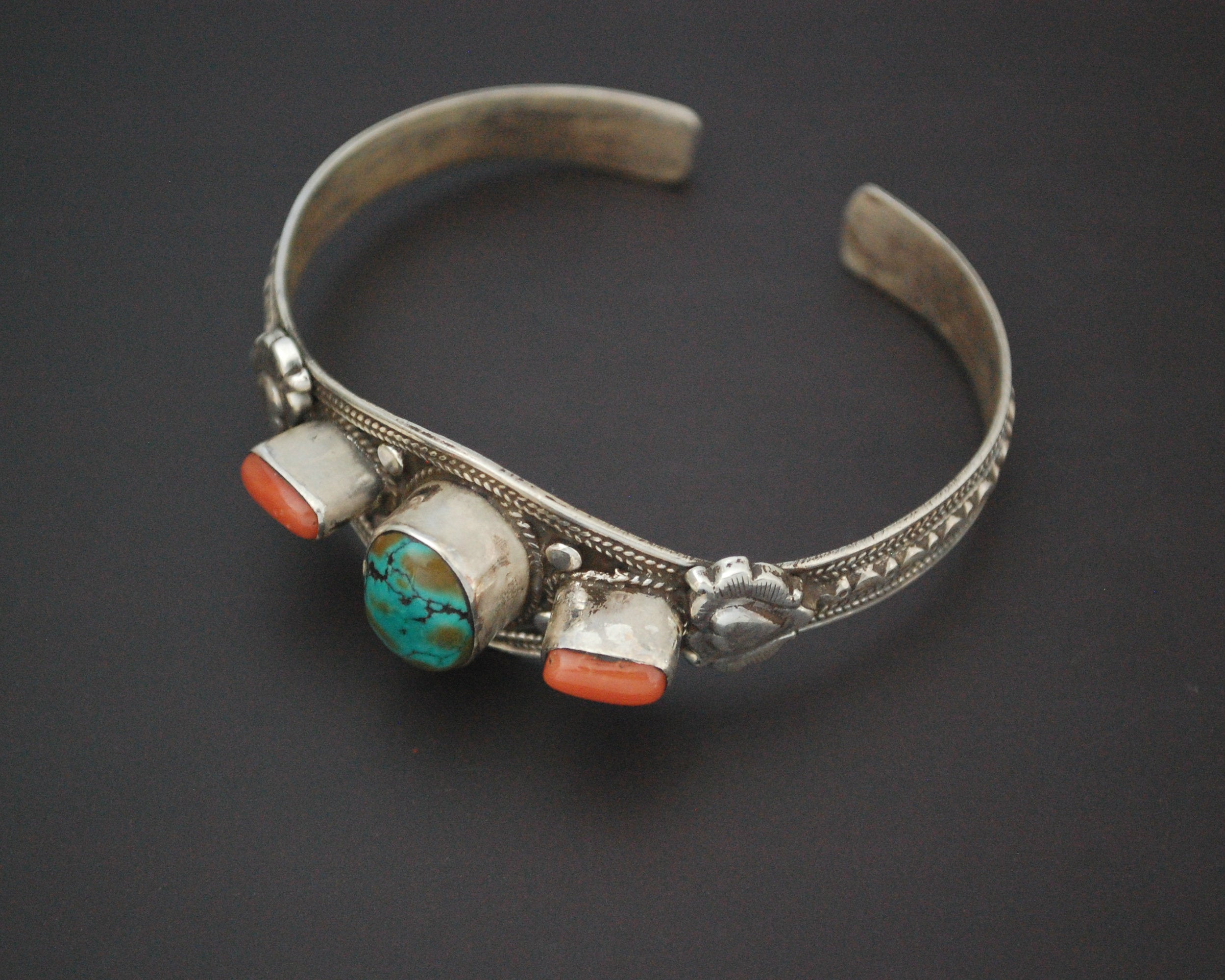 Nepali Turquoise Coral Cuff Bracelet