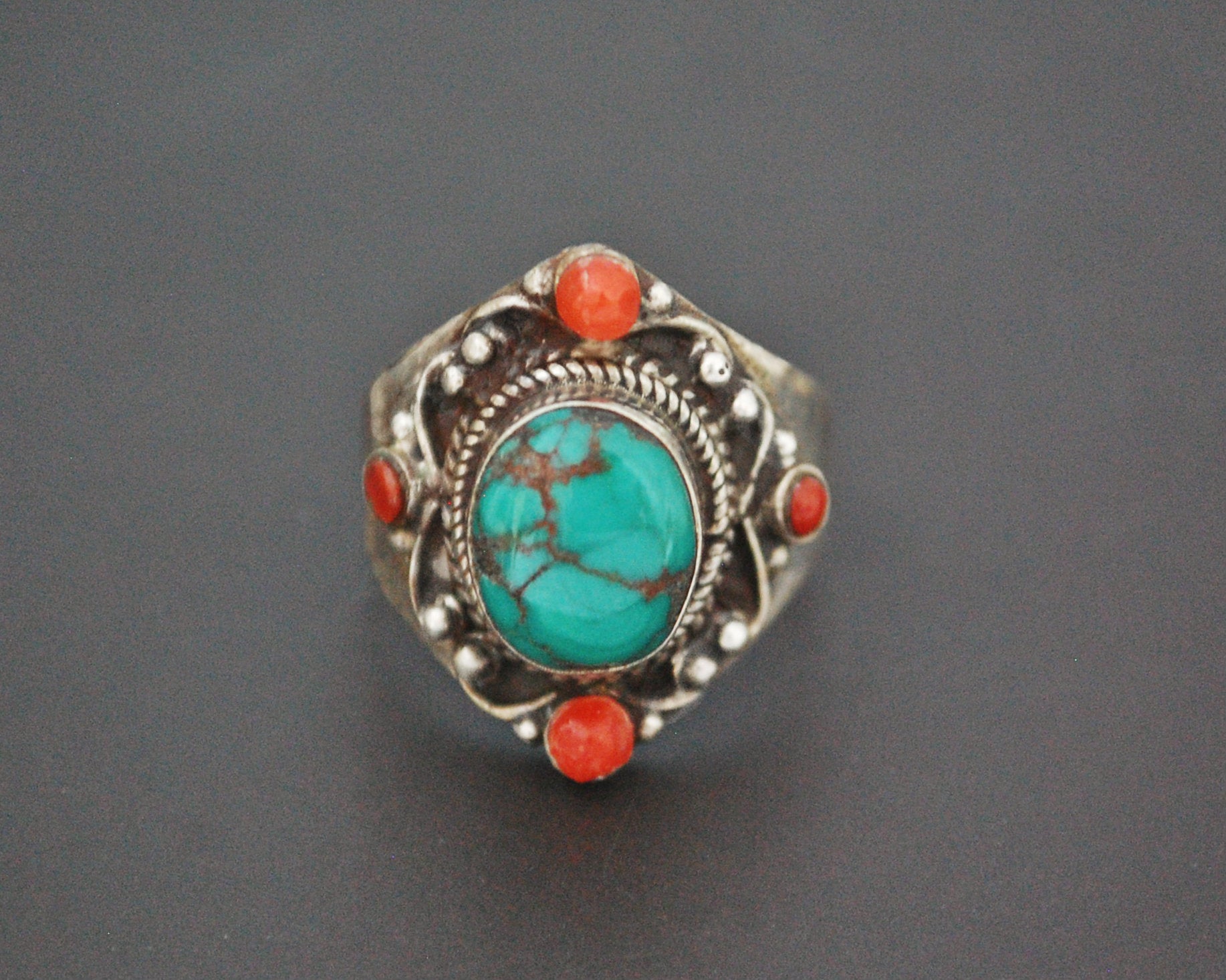 Nepali Turquoise Coral Ring - Size 6.5