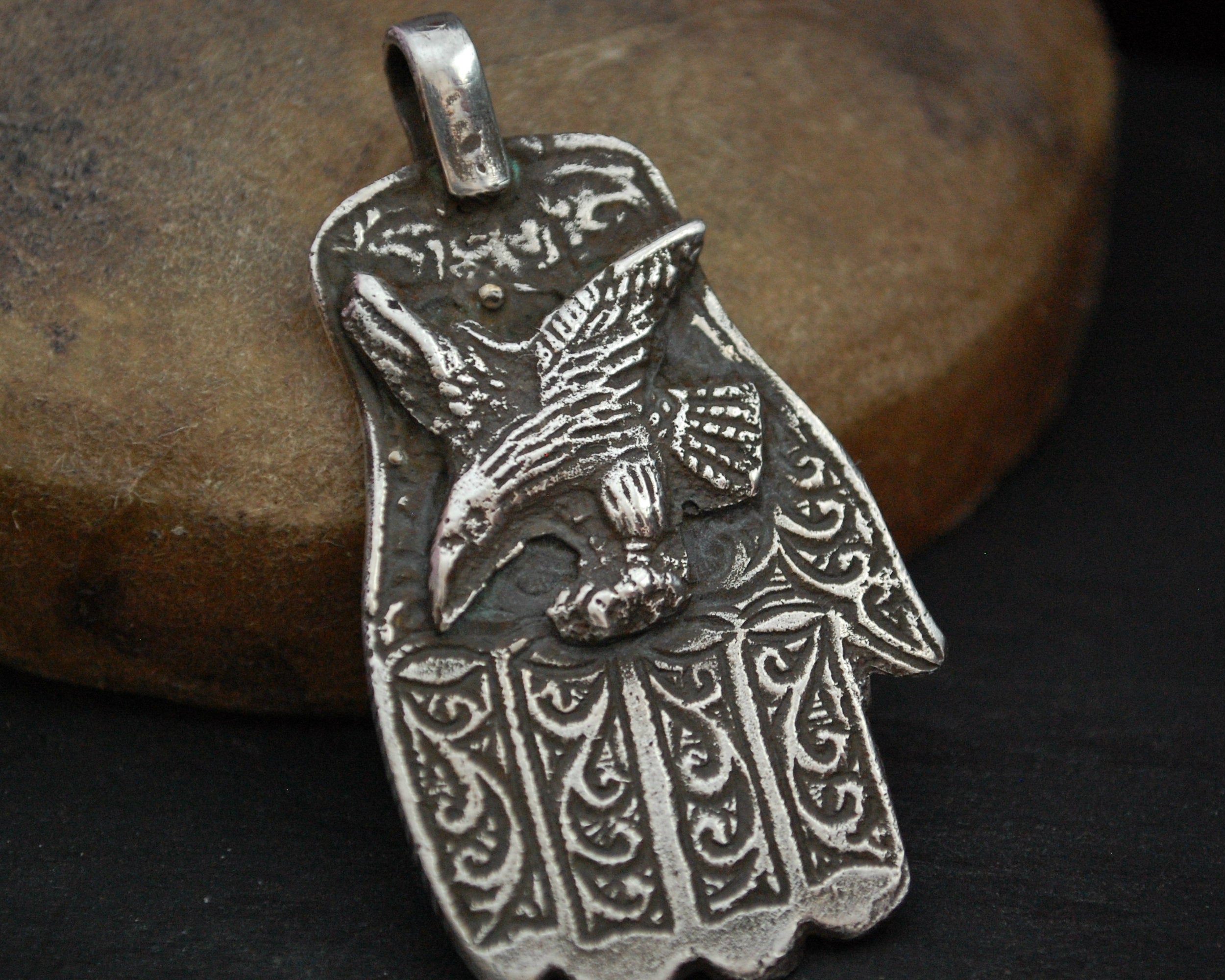 Old Berber Eagle Hamsa Pendant