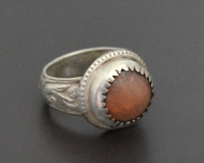 Middle Eastern Carnelian Silver Ring - Size 6.75