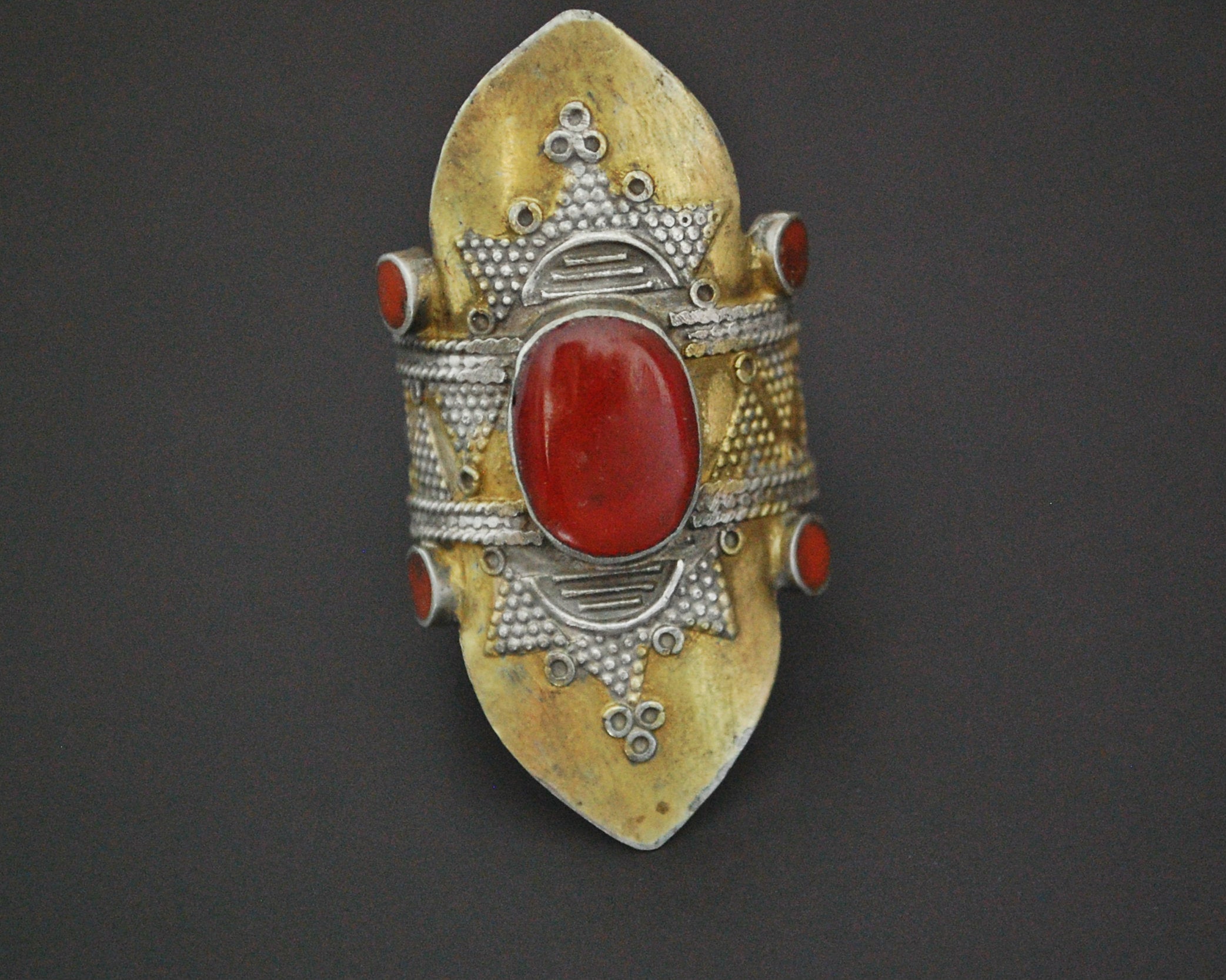 Vintage Kazakh Carnelian Gilded Silver Ring - Size 10.5