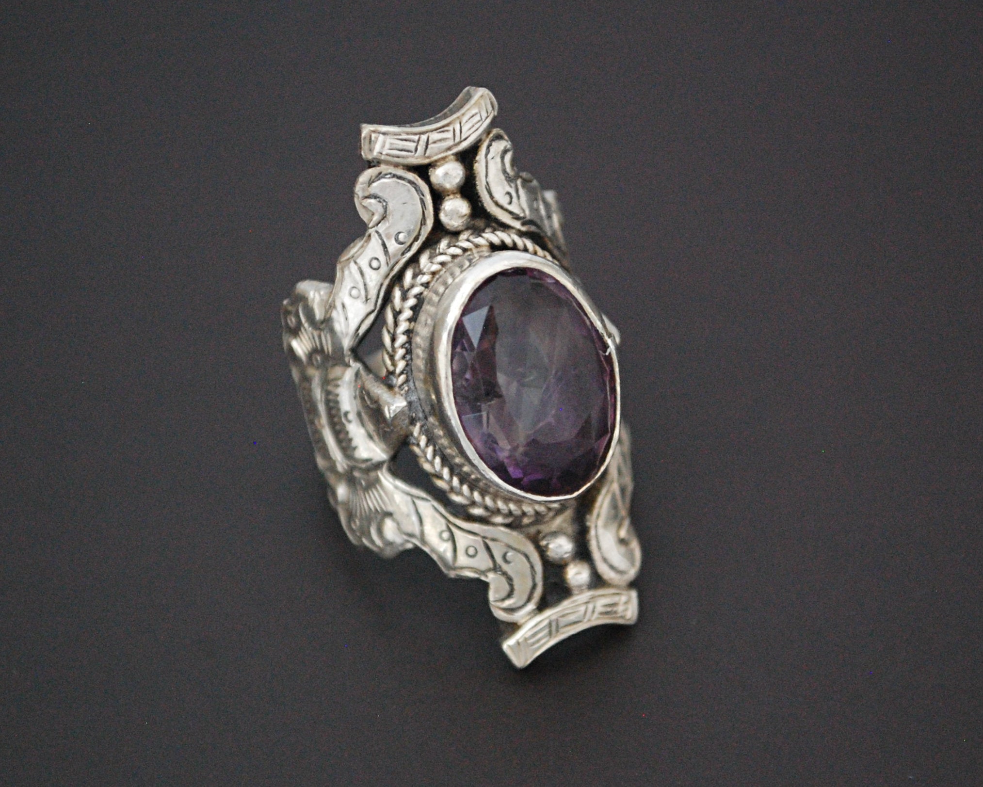 Nepali Amethyst Saddle Ring - Size 6