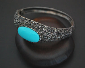 Gorgeous Turquoise and Marcasite Hinged Bracelet