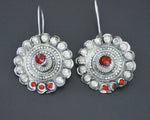 Large Afghani Disc Earrings with Red Glass