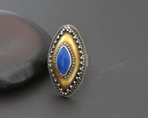 Kazakh Lapis Lazuli Silver Gilded Ring - Size 7.25