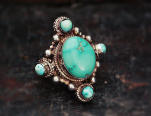 Nepali Turquoise Saddle Ring - Size 8