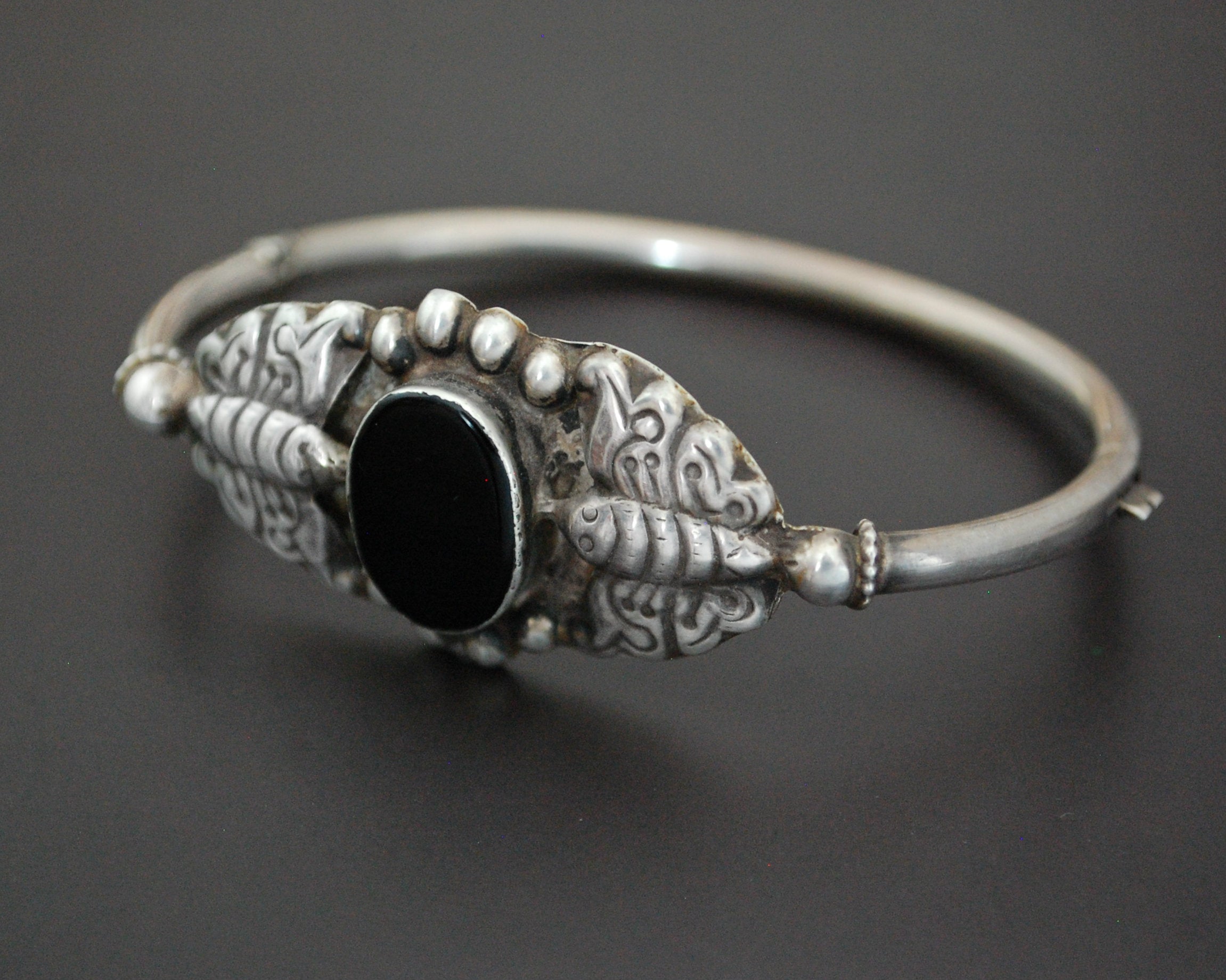 Vintage Onyx Butterfly Bracelet from India - Hinged