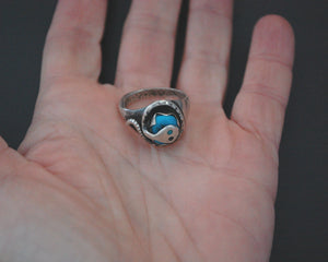 Zuni Effie Calavaza Turquoise Snake Ring - Size 7