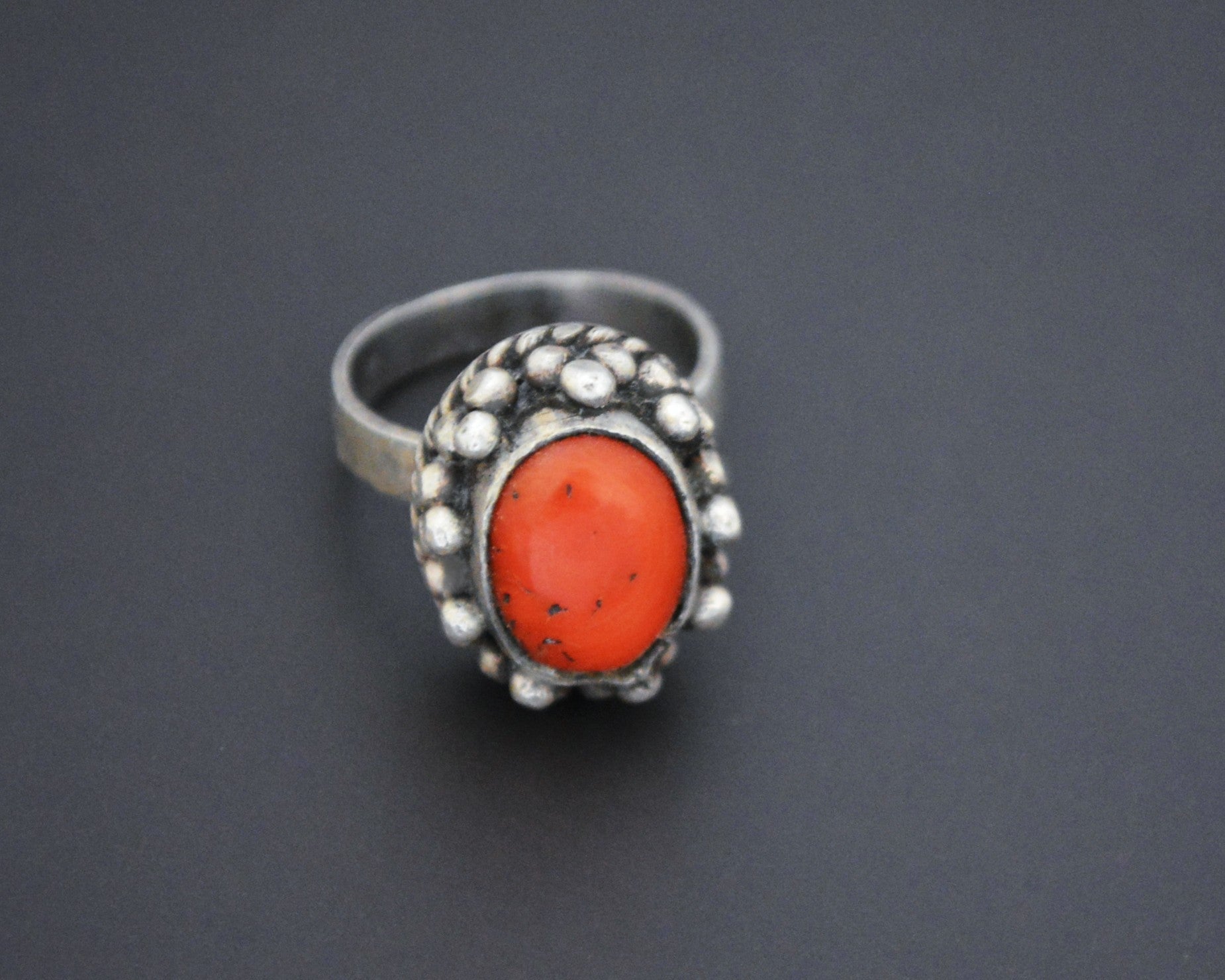 Vintage Nepali or Tibetan Coral Ring - Size 8