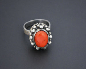 Vintage Nepali or Tibetan Coral Ring - Size 8