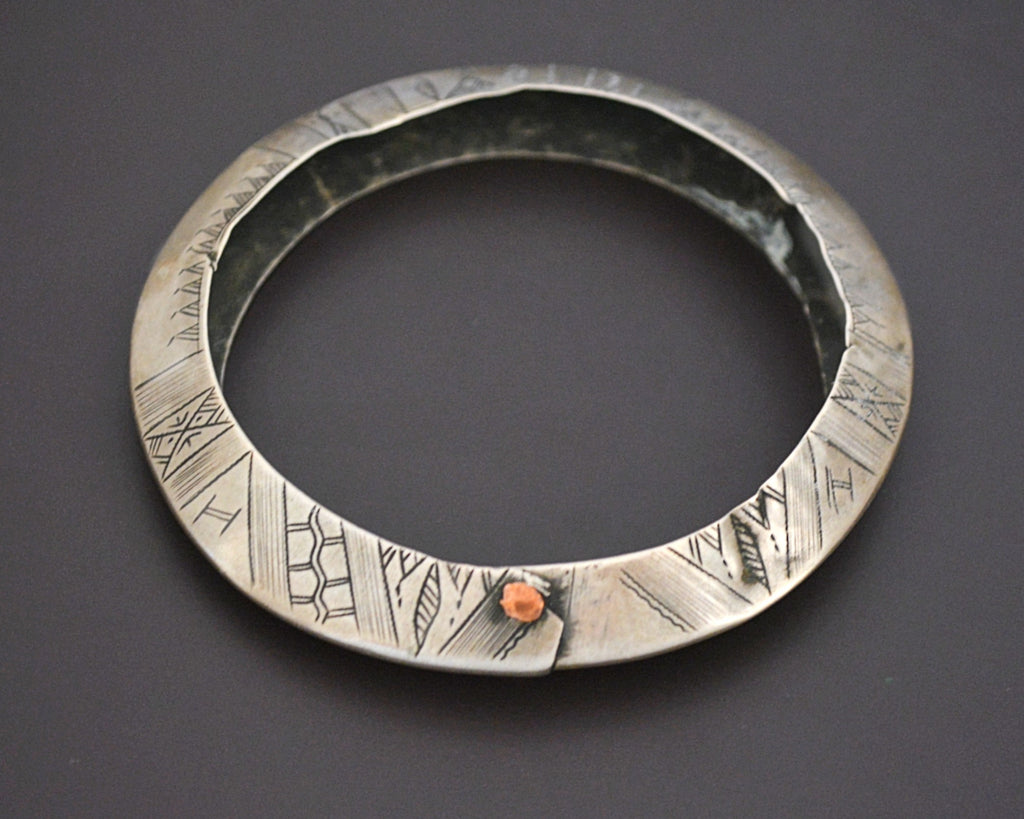 Tuareg Silver Cuff Bracelet with Engravings
