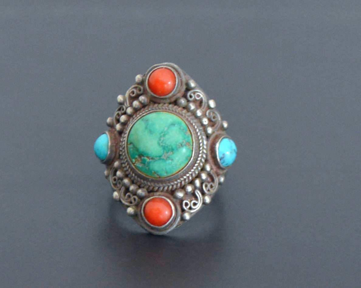 Reserved for I. Nepali Turquoise Coral Ring - Size 9