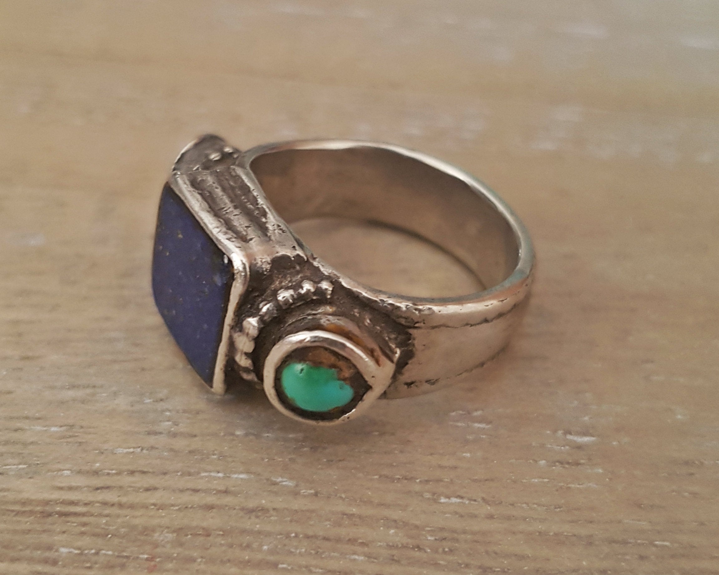 Tibetan Turquoise and Lapis Lazuli Ring - Size 7.75 / 8