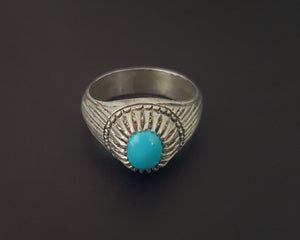 Afghani Silver Turquoise Ring - Size 8.5