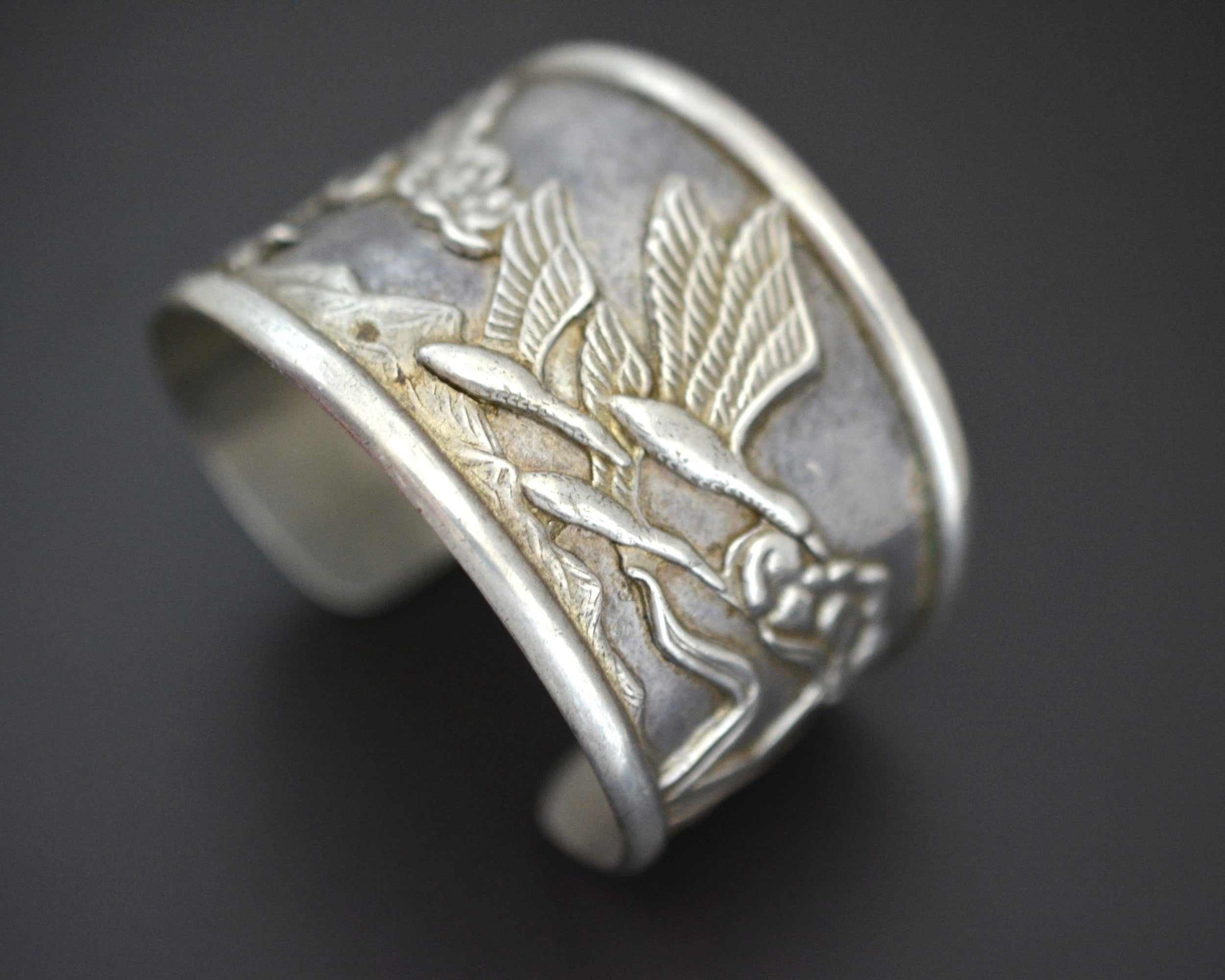 Ethnic Wide Cuff Bracelet with Nature and Cranes