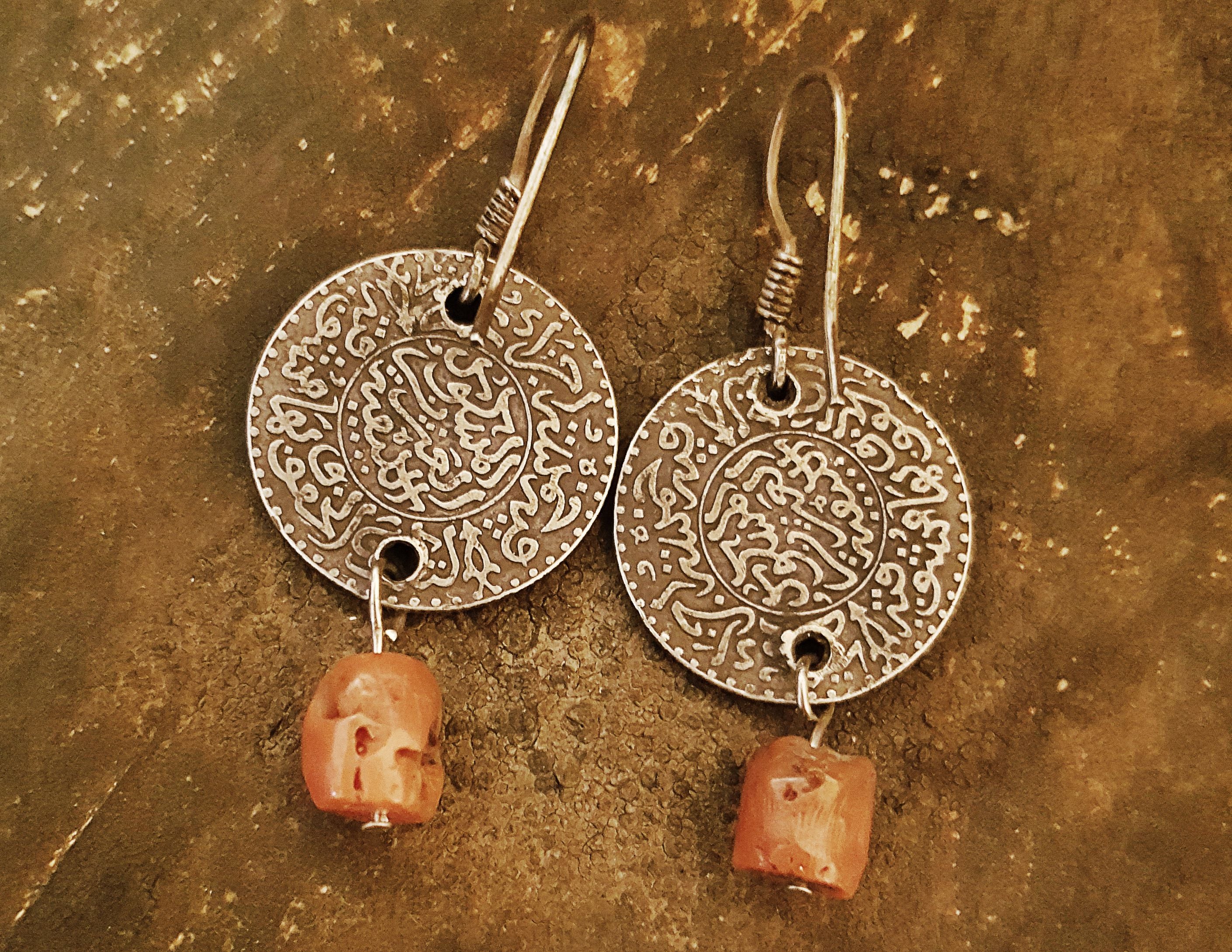 Old Berber Coin Earrings with Coral