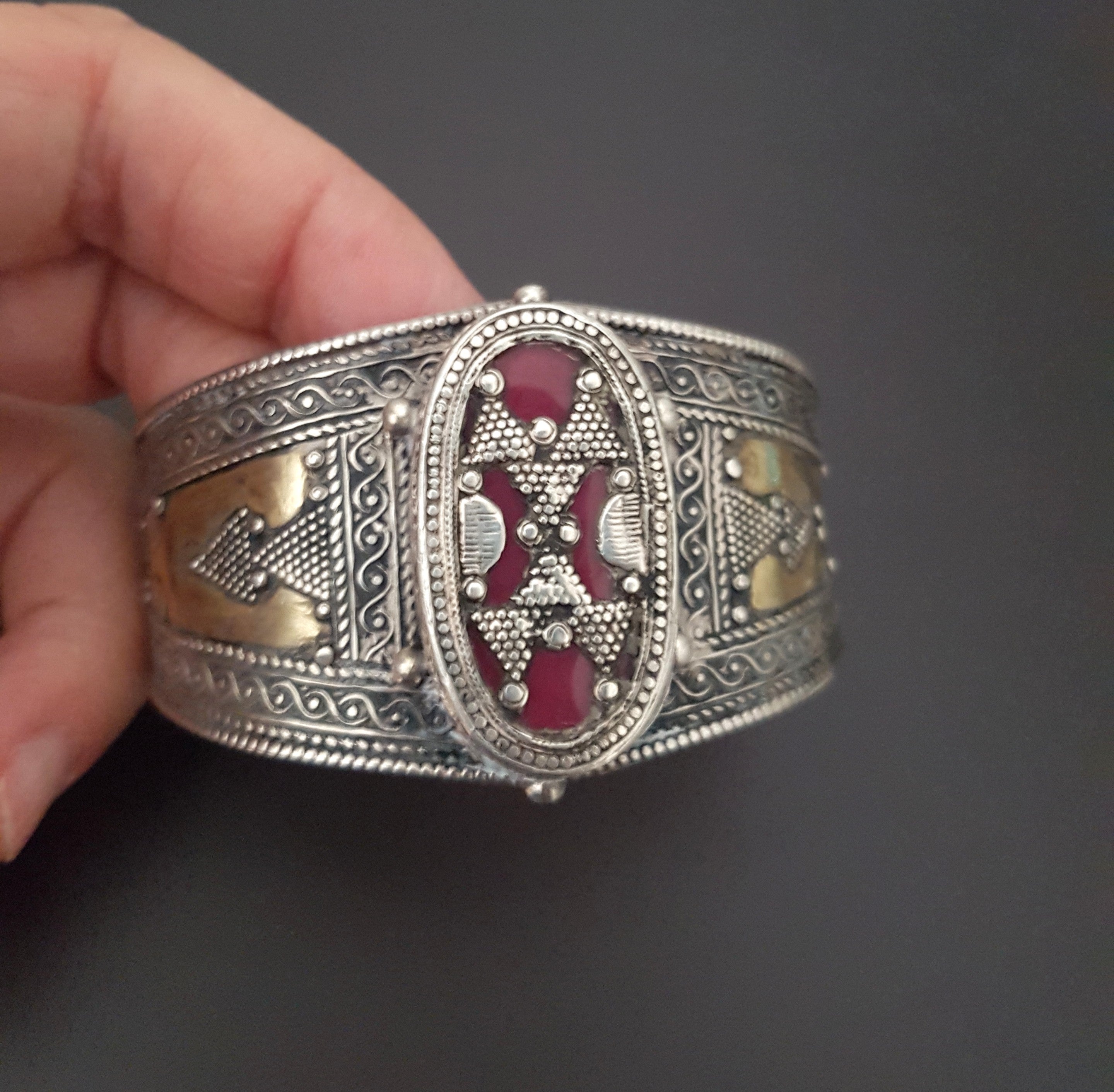 Vintage Kazakh Silver Gilded Cuff Bracelet