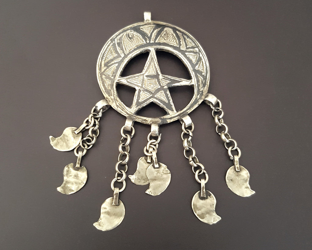 Old Caucasian Niello Pendant with Dangles