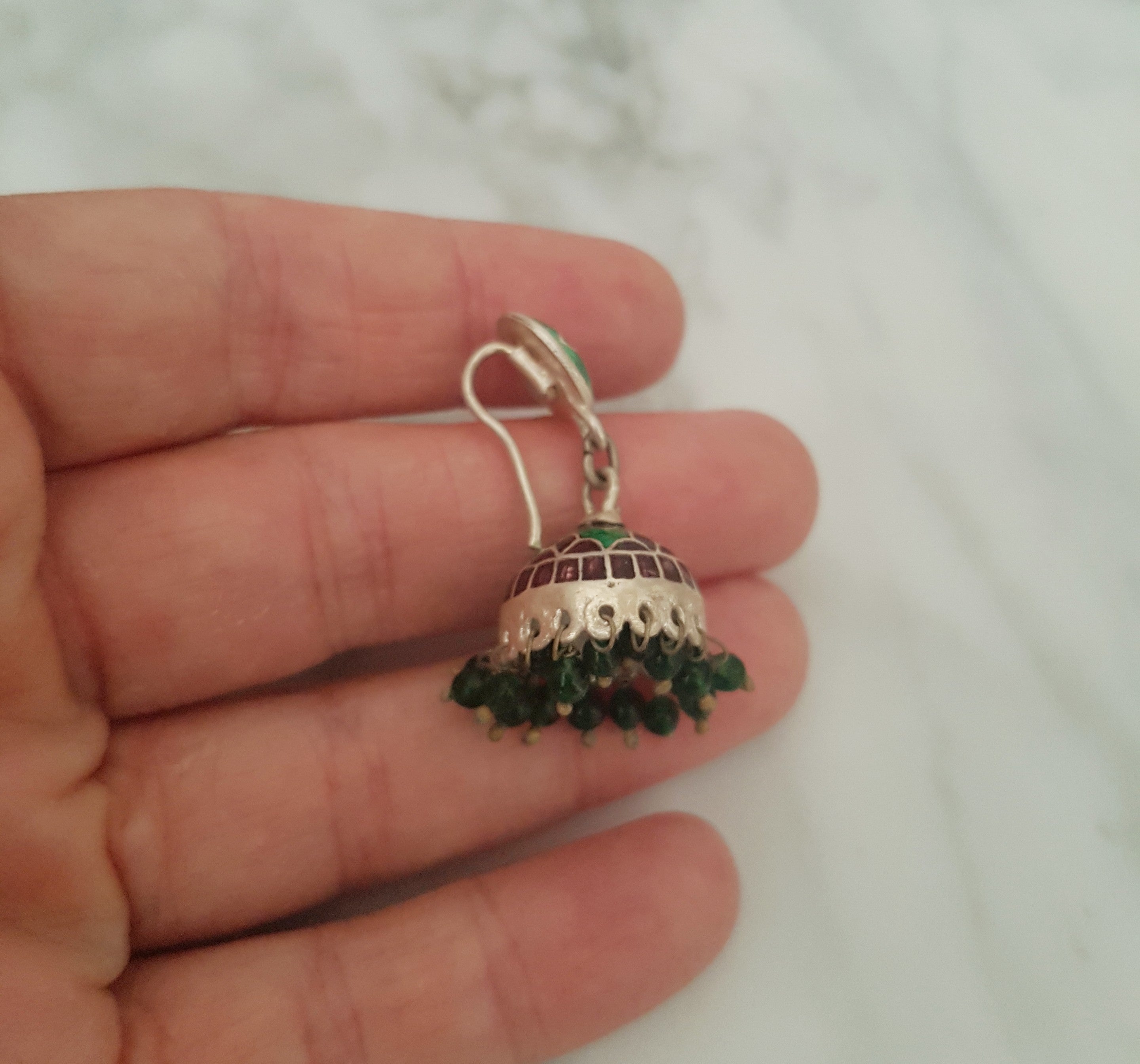 Indian Enamel Jhumka Silver Earrings