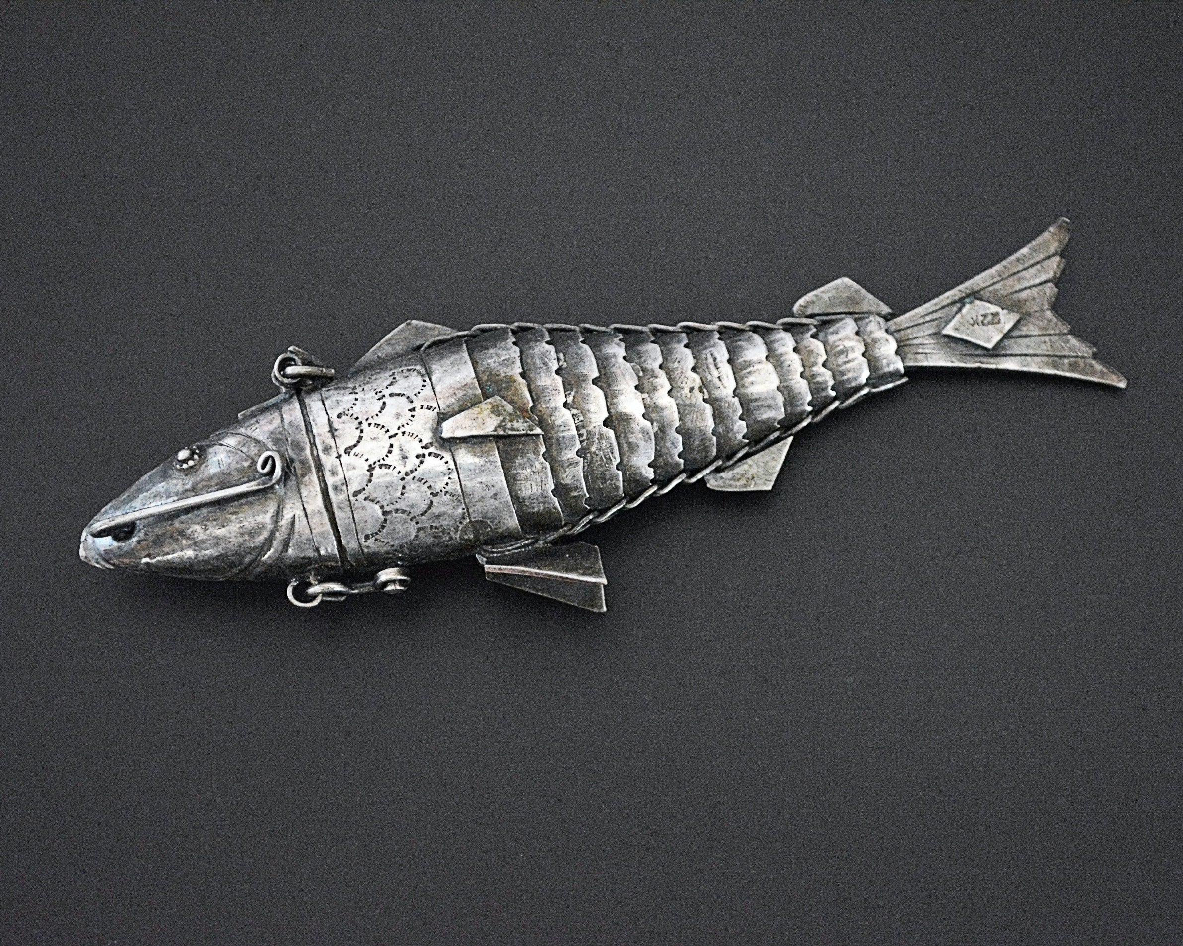 articulated fish besamim spice box Antique Jewish Movable Fish Spice Box