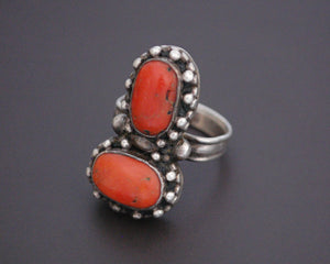 Vintage Nepali Coral Ring - Size 7 - Tibetan Coral Ring