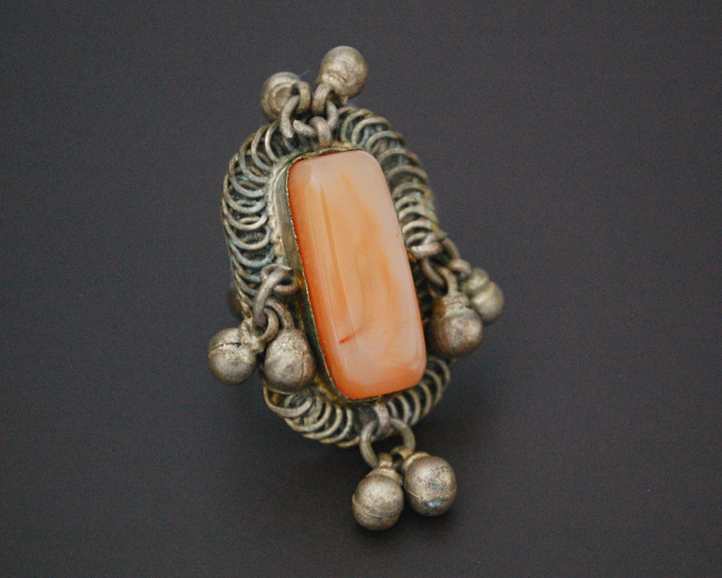 Old Bedouin Agate Ring with Bells - Size 7