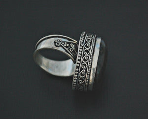 Bold Sterling Silver Labradorite Ring - Size 8.75