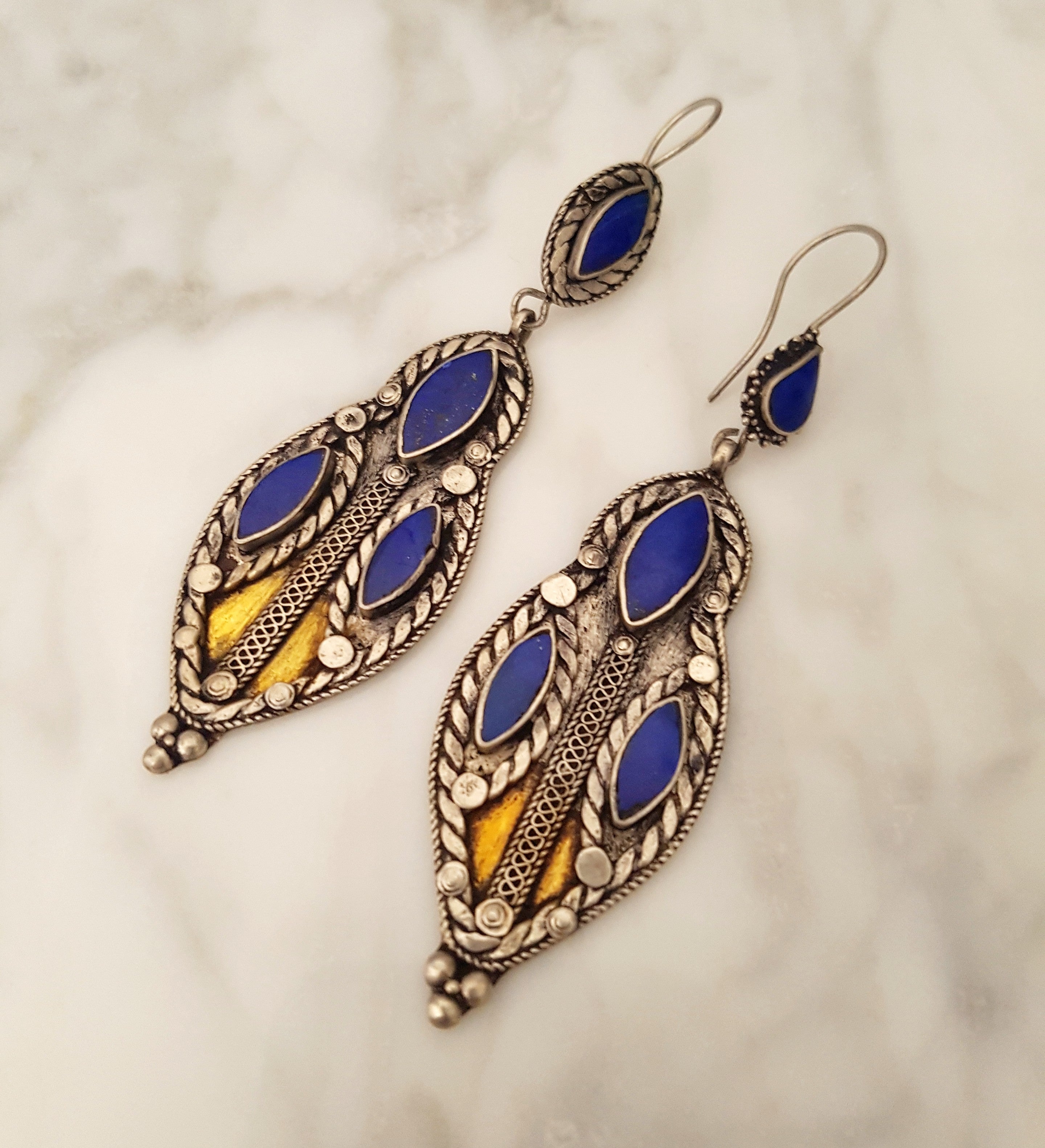 Vintage Turkmen Earrings with Lapis Lazuli