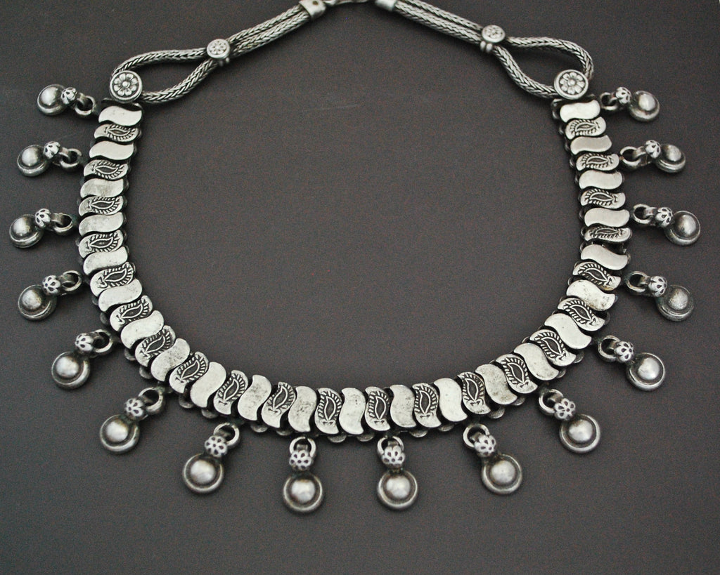 Indian Silver Choker Necklace with Charm Drops